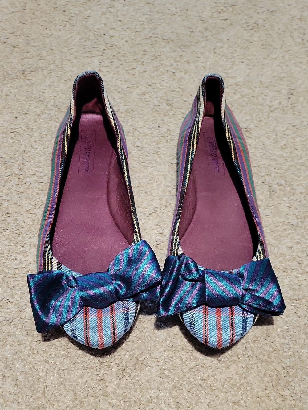 Coach X Poppy Multicolor Striped Bow Pointed Ballet Flats in Purple and Blue